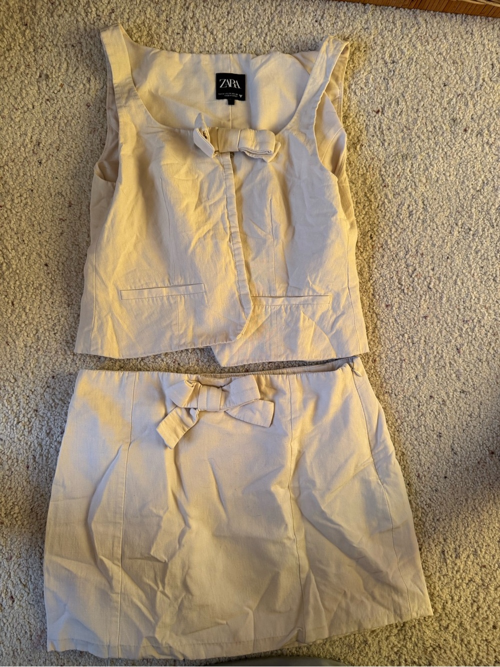 Zara Cream Bow Tank Top & Skirt Set